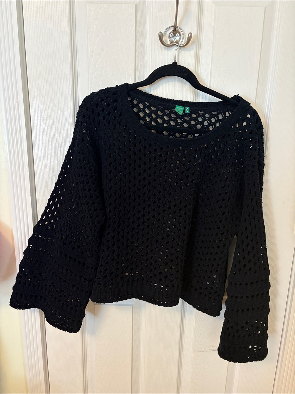 Farm Rio Black Open-Knit Sweater